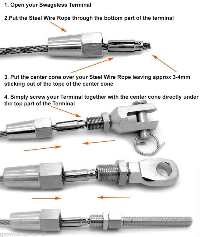 Wire Rope Connectors 2-Pack 4mm Swageless Wire Rope Fittings ...