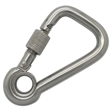 Stainless steel asymmetric locking eyelet carbine hook