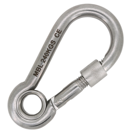 Stainless Steel Carbine Hook Locking and Screw Gate - MBL LOAD RATED