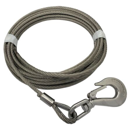 6mm x 15m Stainless Steel Winch Cable with Swivel Hook 