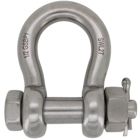 Stainless Steel Safe Working Load Rated Bow Shackles - Safety Pin