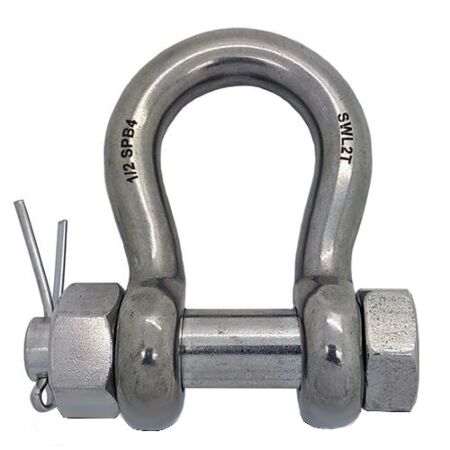 Stainless Steel Load Rated Bow Shackle with Safety Pin