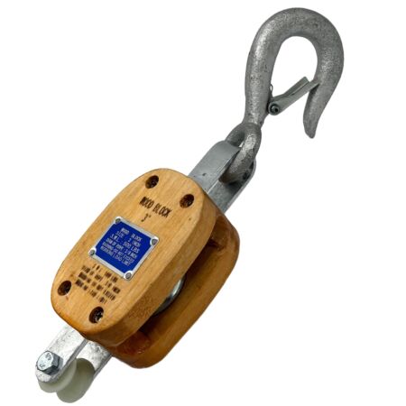 6" Wooden Pulley Block with Hook - Single Sheave